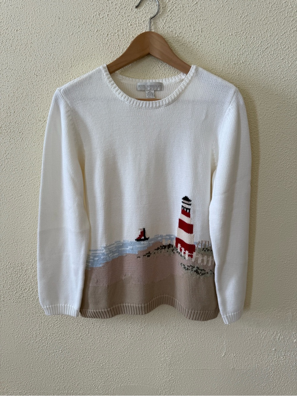 Vintage 100% Cotton Costal Lighthouse Crewneck Sweater by Petite Sophisticate M